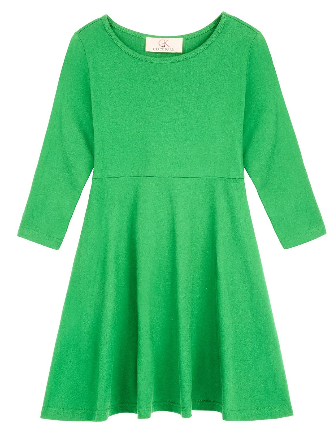 grace karin 女童纯色长袖圆领棉 a 字裙 cl010628 浅绿色 10~11yrs